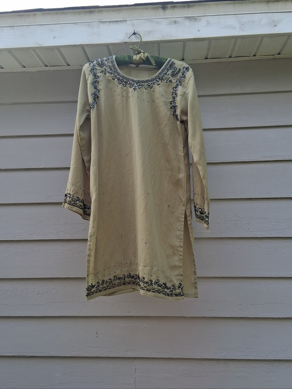Vintage Beaded Tunic Dress Boho Woodland Fairy Grunge Y2K Flare Sleeve Indie